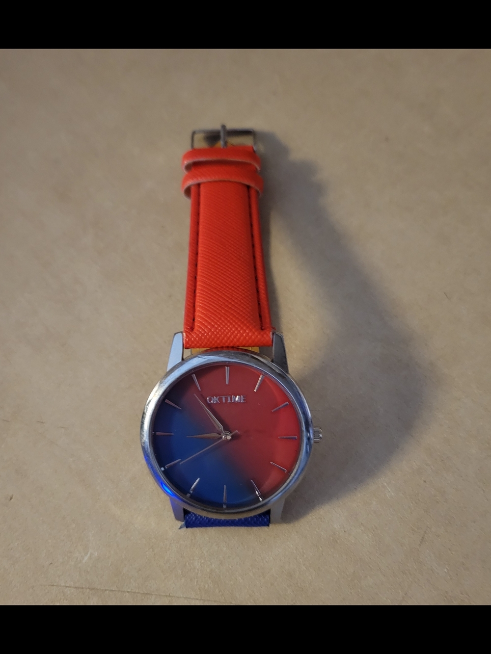 OKTIME Gradient Dial Wristwatch with Orange and Blue Strap